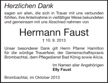 Traueranzeige von Hermann Faust von Odenwälder Echo