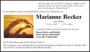 Traueranzeige von Marianne Becker von Echo-Zeitungen (Gesamtausgabe)