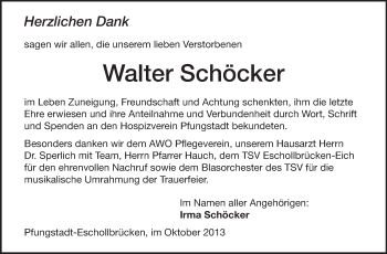 Traueranzeige von Walter Schöcker von Echo-Zeitungen (Gesamtausgabe)