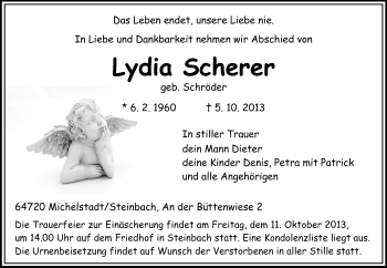 Traueranzeige von Lydia Scherer von Odenwälder Echo