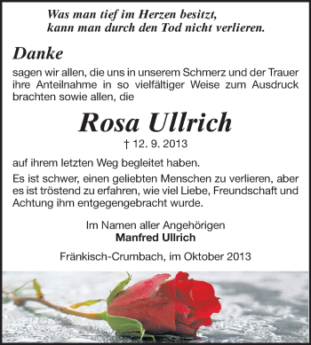 Traueranzeige von Rosa Ullrich von Odenwälder Echo