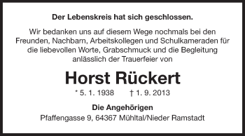 Traueranzeige von Horst Rückert von Echo-Zeitungen (Gesamtausgabe)