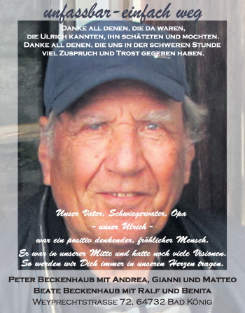 Traueranzeige von Ulrich Beckenhaub von Echo-Zeitungen (Gesamtausgabe)