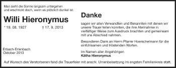 Traueranzeige von Willi Hieronymus von Odenwälder Echo