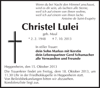 Traueranzeige von Christel Lulei von Starkenburger Echo