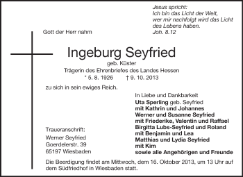 Traueranzeige von Ingeburg Seyfried von Echo-Zeitungen (Gesamtausgabe)