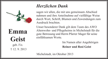 Traueranzeige von Emma Geist von Odenwälder Echo