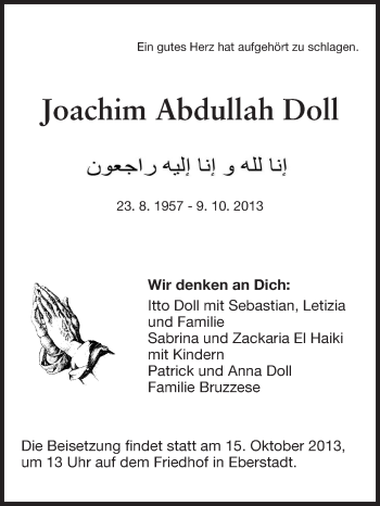 Traueranzeige von Joachim Abdullah Doll von Echo-Zeitungen (Gesamtausgabe)