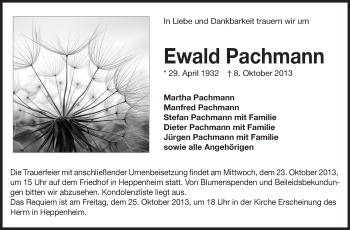 Traueranzeige von Ewald Pachmann von Starkenburger Echo