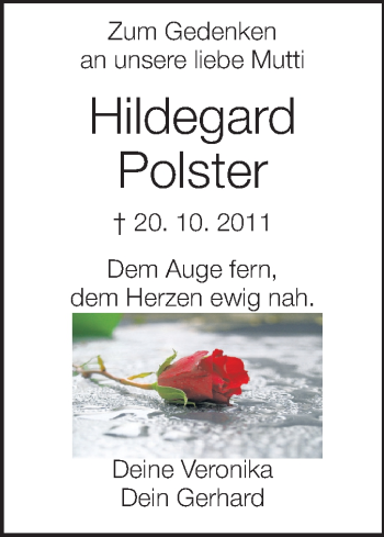 Traueranzeige von Hildegard Polster von Darmstädter Echo, Odenwälder Echo, Rüsselsheimer Echo, Groß-Gerauer-Echo, Ried Echo