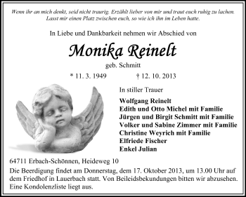 Traueranzeige von Monika Reinelt von Odenwälder Echo