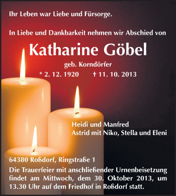 Traueranzeige von Katharine Göbel von Echo-Zeitungen (Gesamtausgabe)