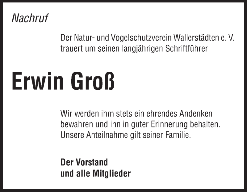  Traueranzeige für Erwin Groß vom 16.10.2013 aus Rüsselsheimer Echo, Groß-Gerauer-Echo, Ried Echo