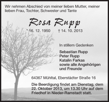 Traueranzeige von Rosa Rupp von Echo-Zeitungen (Gesamtausgabe)