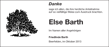 Traueranzeige von Else Barth von Odenwälder Echo