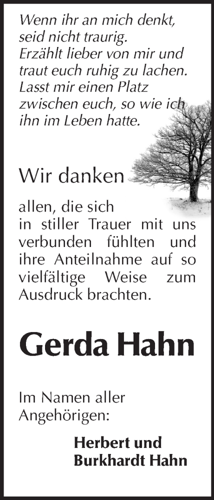  Traueranzeige für Gerda Hahn vom 19.10.2013 aus Echo-Zeitungen (Gesamtausgabe)