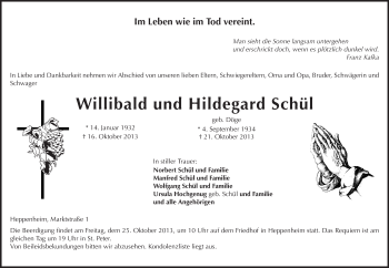 Traueranzeige von Willibald Schül von Starkenburger Echo