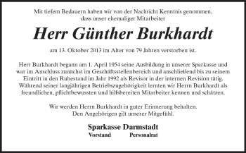 Traueranzeige von Günther Burkhardt von Echo-Zeitungen (Gesamtausgabe)