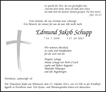 Traueranzeige von Edmund Jakob Schupp von Rüsselsheimer Echo, Groß-Gerauer-Echo, Ried Echo