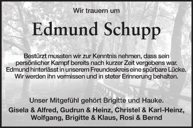  Traueranzeige für Edmund Schupp vom 22.10.2013 aus Rüsselsheimer Echo, Groß-Gerauer-Echo, Ried Echo