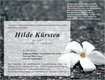 Traueranzeige von Hilde Kürsten von Rüsselsheimer Echo, Groß-Gerauer-Echo, Ried Echo