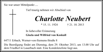 Traueranzeige von Charlotte Neubert von Odenwälder Echo