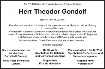 Traueranzeige von Theodor Gondolf von Echo-Zeitungen (Gesamtausgabe)