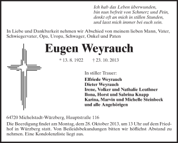 Traueranzeige von Eugen Weyrauch von Odenwälder Echo
