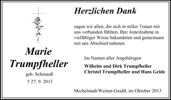 Traueranzeige von Marie Trumpfheller von Odenwälder Echo