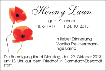 Traueranzeige von Henny Laun von Echo-Zeitungen (Gesamtausgabe)