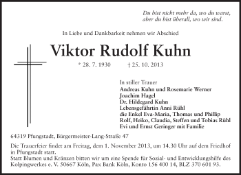 Traueranzeige von Viktor Rudolf Kuhn von Echo-Zeitungen (Gesamtausgabe)