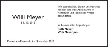 Traueranzeige von Willi Meyer von Echo-Zeitungen (Gesamtausgabe)