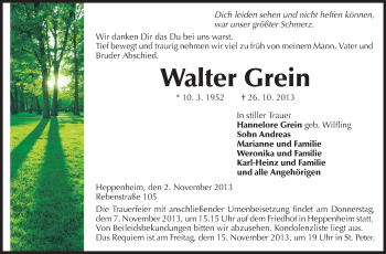 Traueranzeige von Walter Grein von Starkenburger Echo