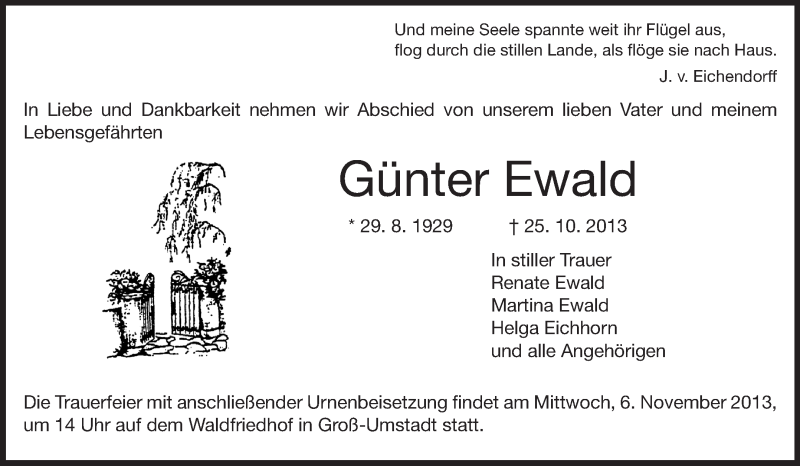  Traueranzeige für Günter Ewald vom 02.11.2013 aus Echo-Zeitungen (Gesamtausgabe)