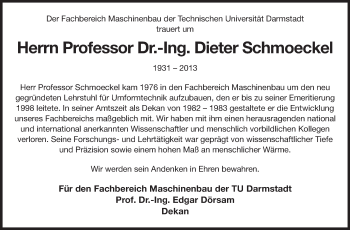 Traueranzeige von Dieter Schmoeckel von Echo-Zeitungen (Gesamtausgabe)
