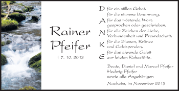Traueranzeige von Rainer Pfeifer von Rüsselsheimer Echo, Groß-Gerauer-Echo, Ried Echo