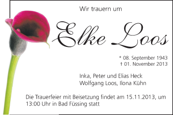 Traueranzeige von Elke Loos von Rüsselsheimer Echo, Groß-Gerauer-Echo, Ried Echo