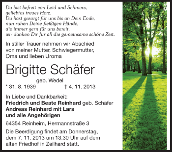 Traueranzeige von Brigitte Schäfer von Echo-Zeitungen (Gesamtausgabe)