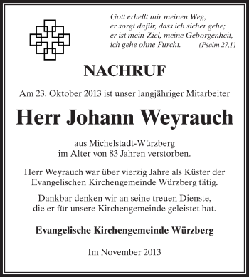 Traueranzeige von Johann Weyrauch von Odenwälder Echo