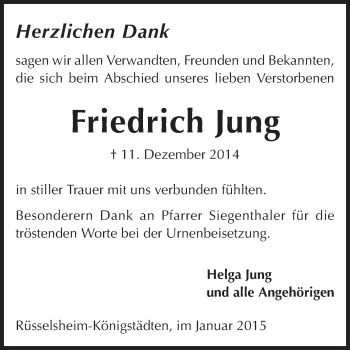 Traueranzeige von Friedrich Jung von Rüsselsheimer Echo, Groß-Gerauer-Echo, Ried Echo