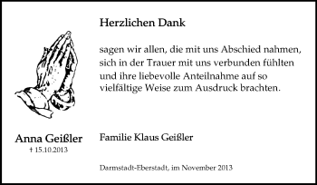 Traueranzeige von Anna Geißler von Echo-Zeitungen (Gesamtausgabe)