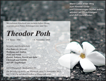Traueranzeige von Theodor Poth  von Echo-Zeitungen (Gesamtausgabe)