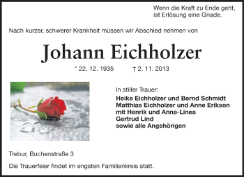 Traueranzeige von Johann Eichholzer von Rüsselsheimer Echo, Groß-Gerauer-Echo, Ried Echo