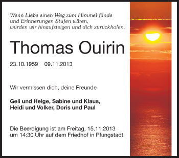 Traueranzeige von Thomas Ouirin von Echo-Zeitungen (Gesamtausgabe)