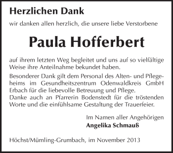 Traueranzeige von Paula Hoffertbert von Odenwälder Echo