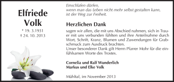 Traueranzeige von Elfriede Volk von Echo-Zeitungen (Gesamtausgabe)