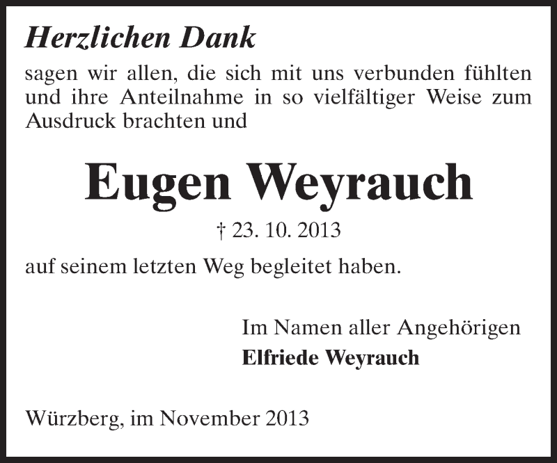  Traueranzeige für Eugen Weyrauch vom 16.11.2013 aus Odenwälder Echo
