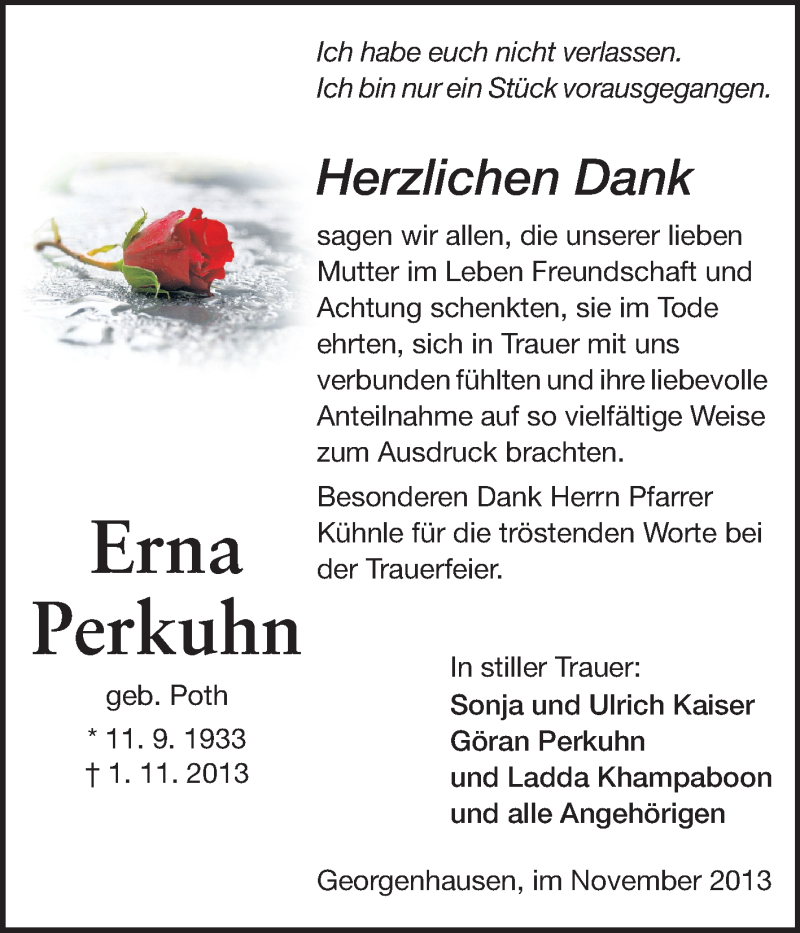 Traueranzeige für Erna Perkuhn vom 23.11.2013 aus Echo-Zeitungen (Gesamtausgabe)