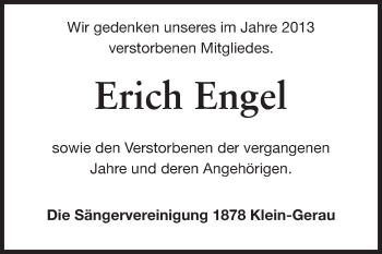 Traueranzeige von Erich Engel von Rüsselsheimer Echo, Groß-Gerauer-Echo, Ried Echo