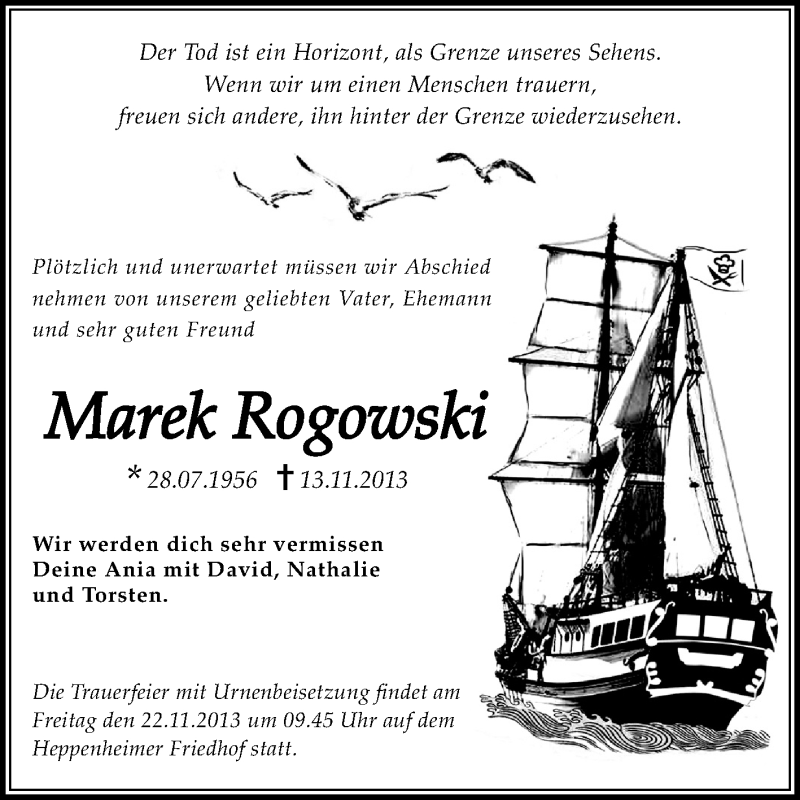  Traueranzeige für Marek Rogowski vom 20.11.2013 aus Starkenburger Echo